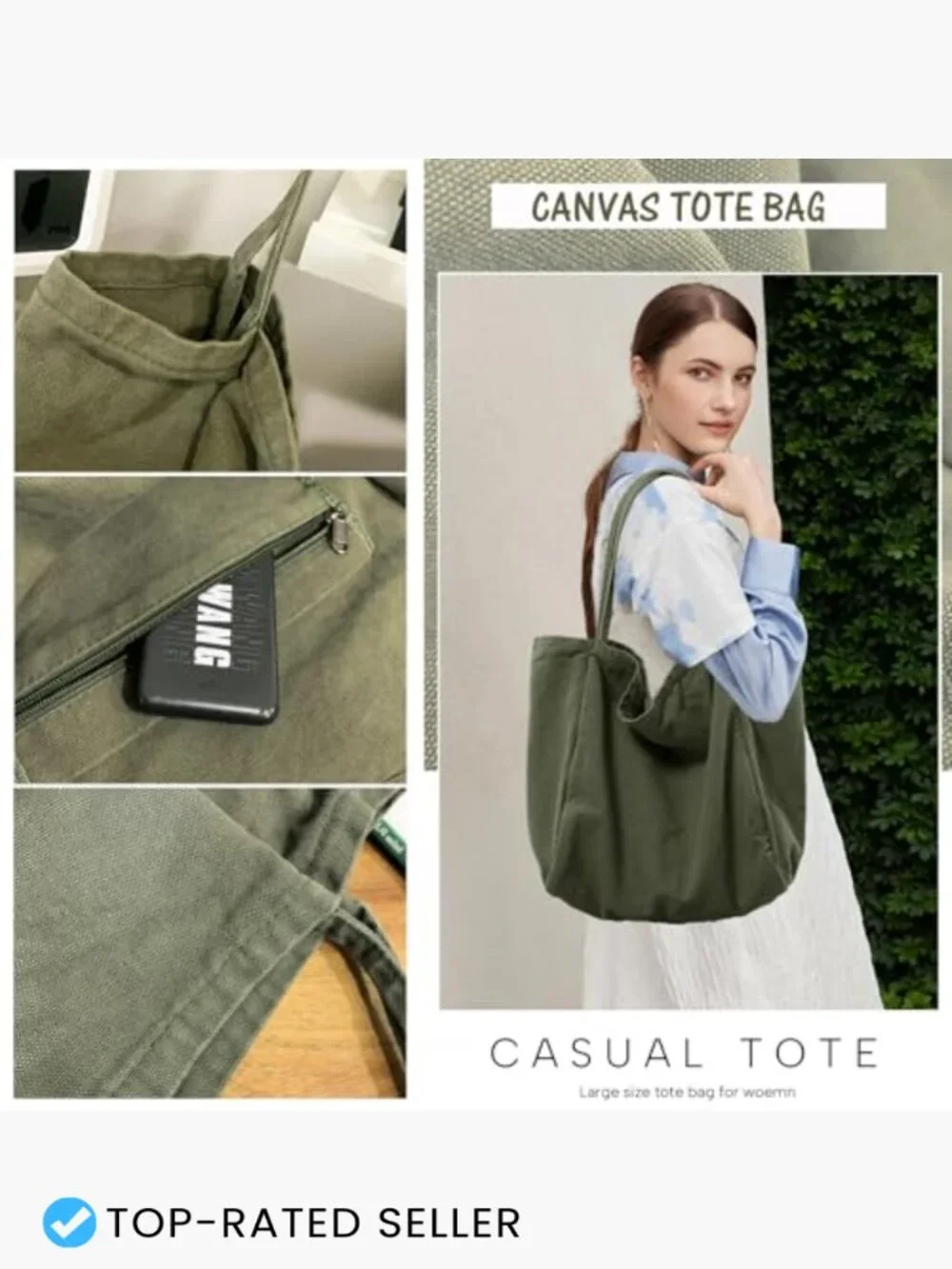 Large Canvas Hobo Tote Work Travel Shoulder Bag Purse